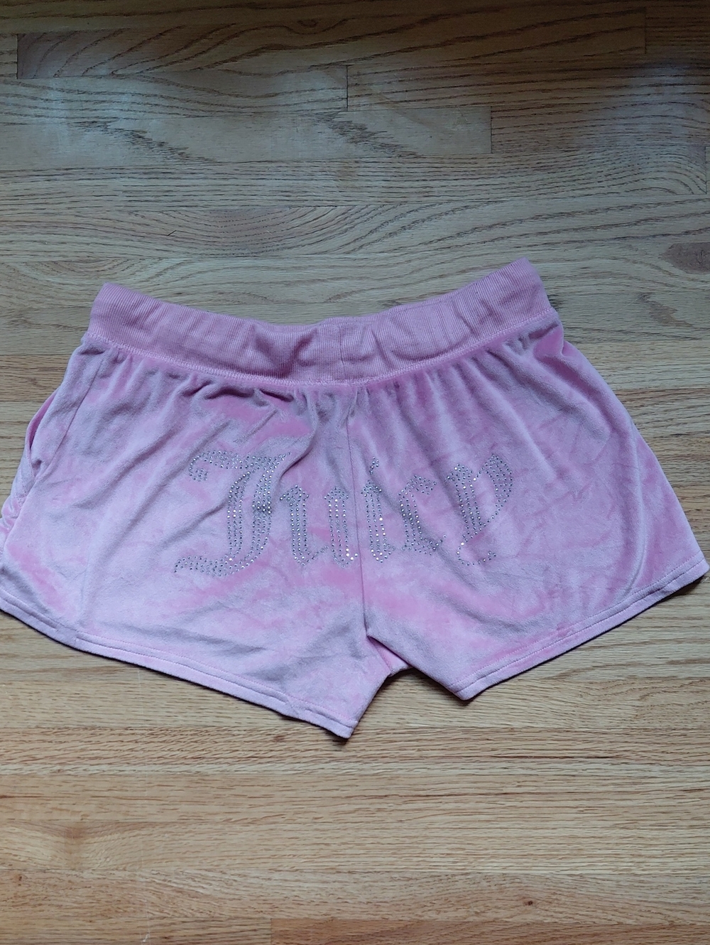 Juicy Couture Light Pink Velour Rhinestone Logo Shorts